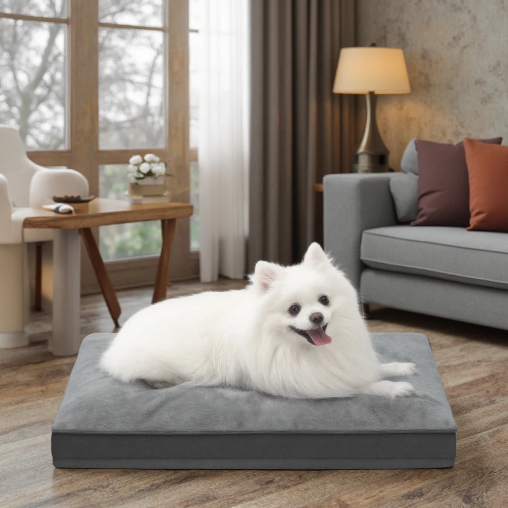 Cama de pelúcia macia e confortável, luxuosa e antiderrapante para animais de estimação, design de padrão sólido para cães