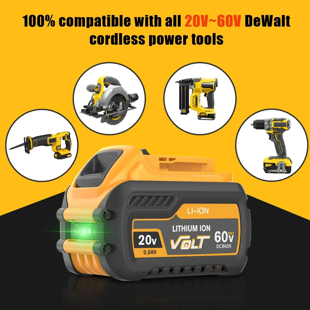 Dcb609 20v/60v 9.0ah Replacement Battery For Dewalt Power Tools
