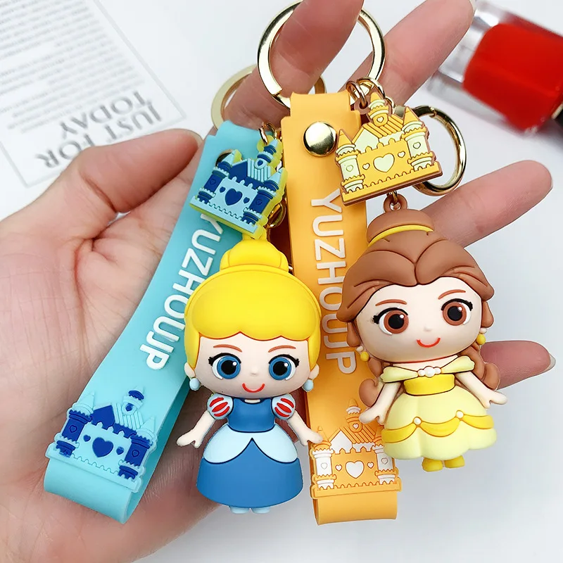 Princess Keychains Mermaid Cartoon Key Chain Bag Pendant PVC Keyring Accessories Mini Gift for Girls Boys