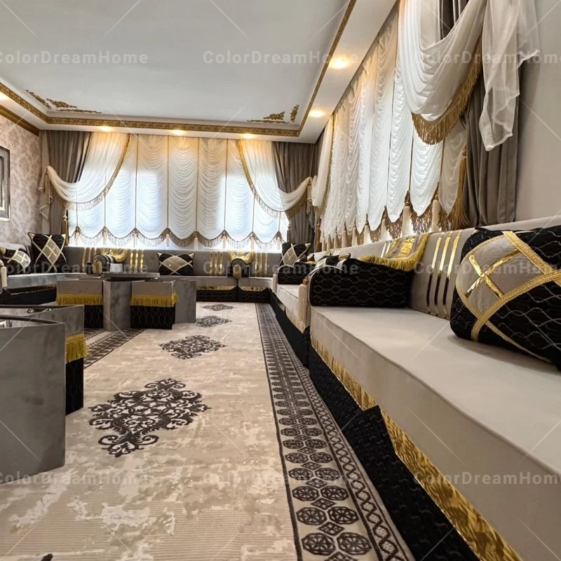 High-End Customized Arab Luxury Furniture Set Handmade Arabian Majlis Living Villa Modular Tufted Wood Middle Eastern Style
