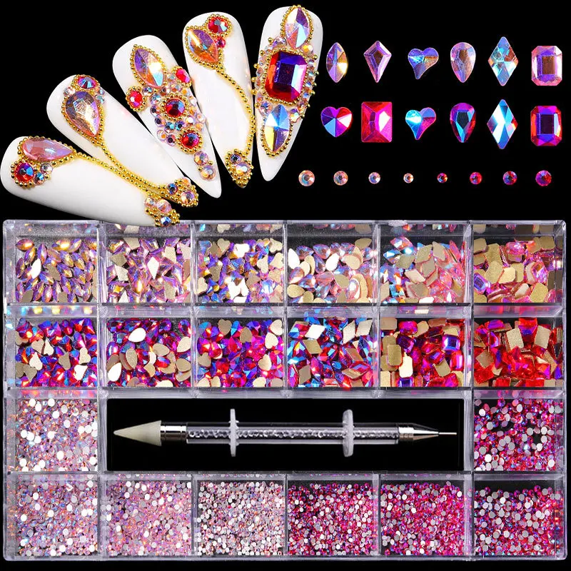 3100PCS Multi Shape Ab Glass Nail Crystals Rhinestones Bulk