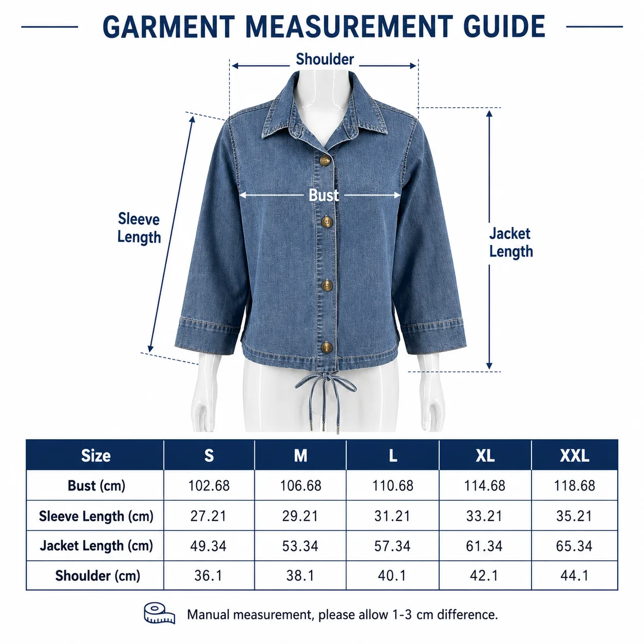 Wholesale Custom Organic Cotton Eco-Friendly Breathable Stretch Slim Fit Long Women's Cropped Denim Jacket