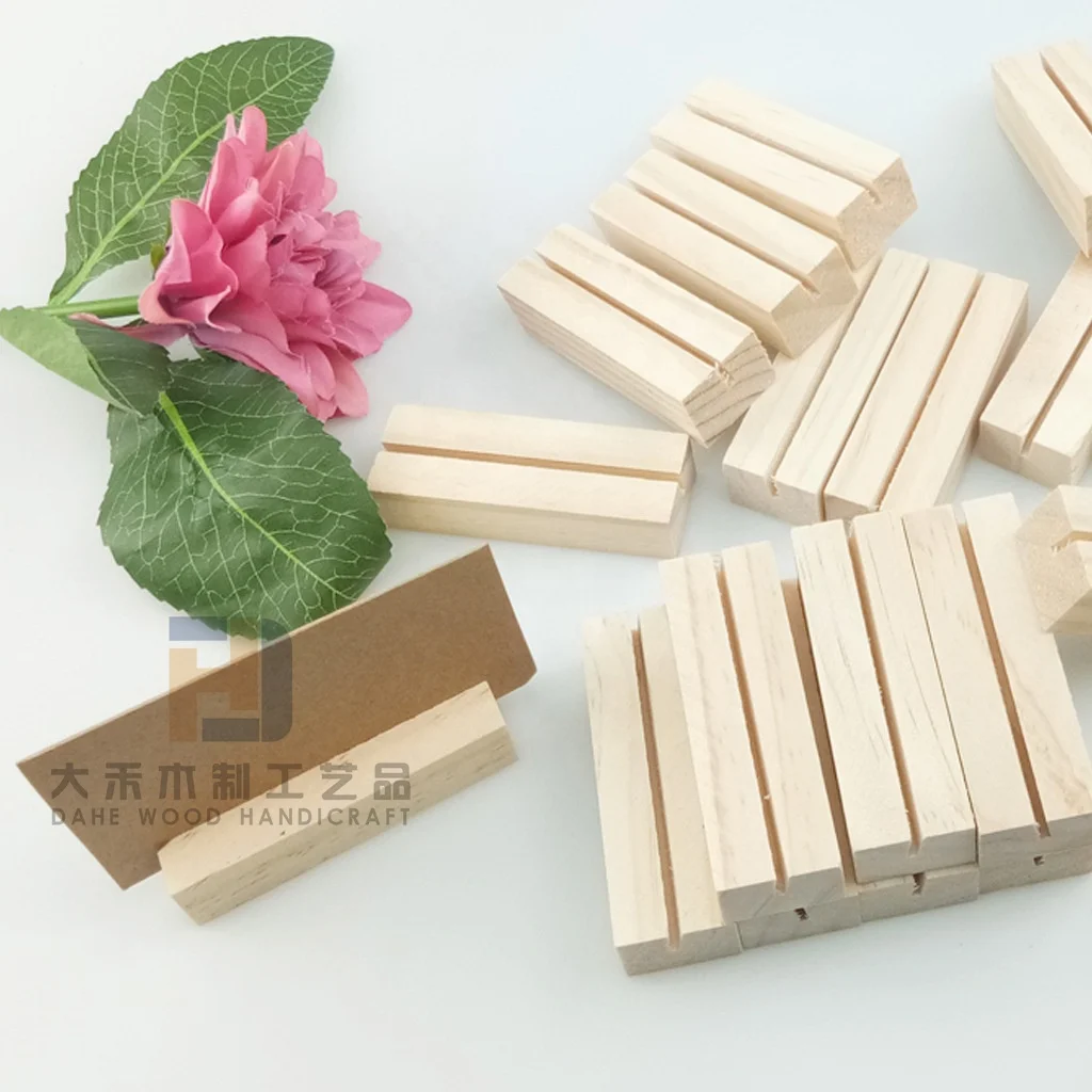 20 Pieces Small Wooden Card Photo Holder Stand Base Circle Square Wood Holders for Wedding Display Table Decoration