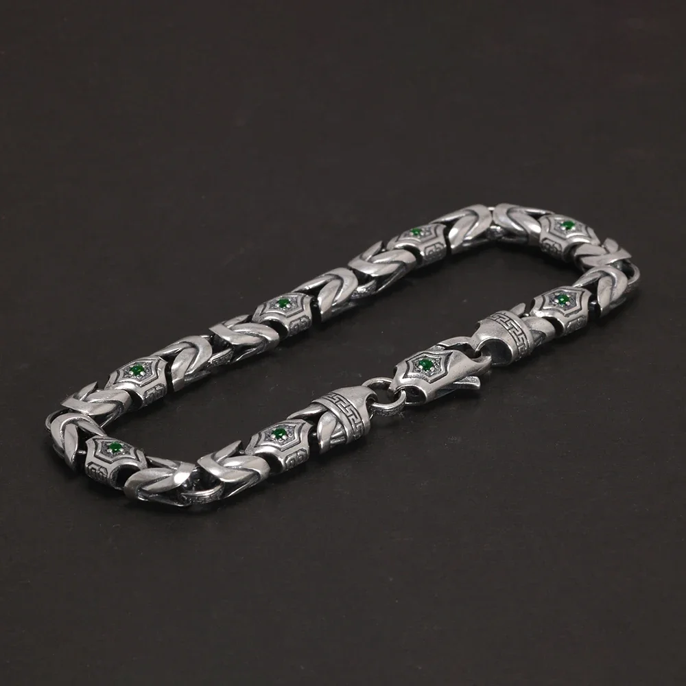 Real Pure 925 Sterling Silver 7mm Peace Pattern Bracelet for Men