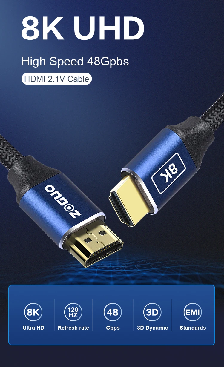Newest Ultra High Speed 2.1 Hdmi Cable Hd 8k60hz 4k120hz 48gbps Gold