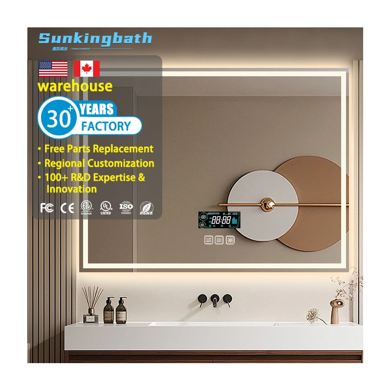 Hot Selling Smart LED Bathroom Mirror with Led Light Anti-Fog Function and Bluetooth Speakers Rectangle Touch Control Mirror