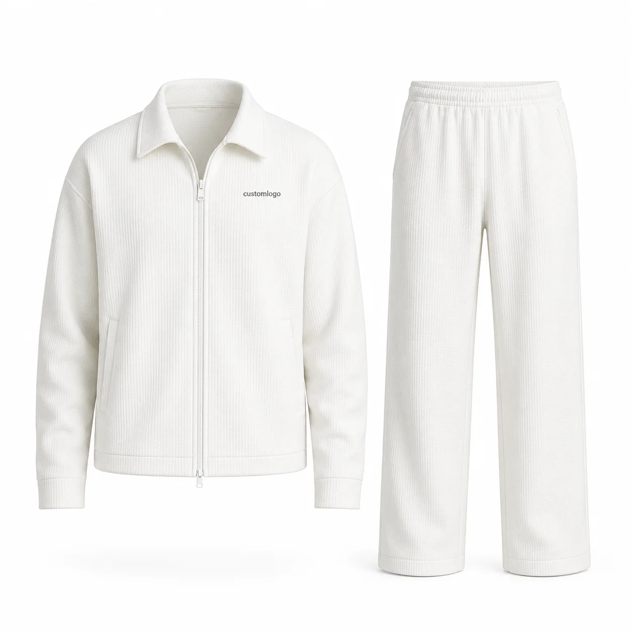 Knit FabricSet Waffle Knit Zip Jacket and Pants for Casual men's wear 2 Piece thumbnail