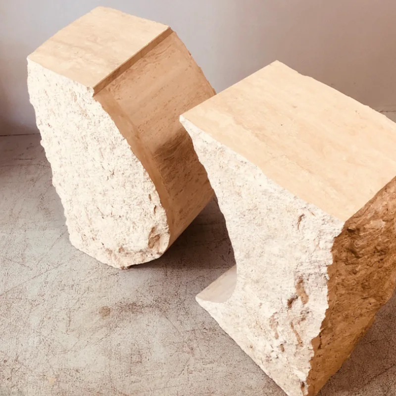 YDSTONE Modern Design Natural Stone Travertine Coffee Table Sofa Side Table Set for Living Room & Hotel/Vanity Top Use details