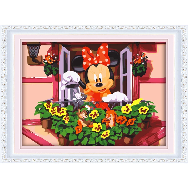 Hot-Selling Custom DIY Anime Group Image Painting by Numbers Kits Mickey and Donald Family Happy Time