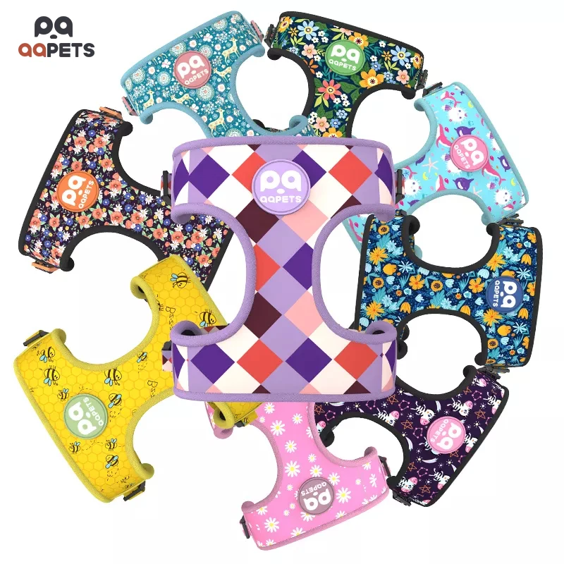Custom Luxury Designer Sublimation Pattern Print Logo Air Mesh Soft Neoprene No Pull Adjustable Pet Vest Cat Dog Harness for Dog
