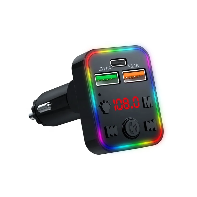 P22 USB C BT Adapter for Car Wireless FM Radio Transmitter Handsfree Calling Music Player PD USB Car Fast Charger LED Backlit