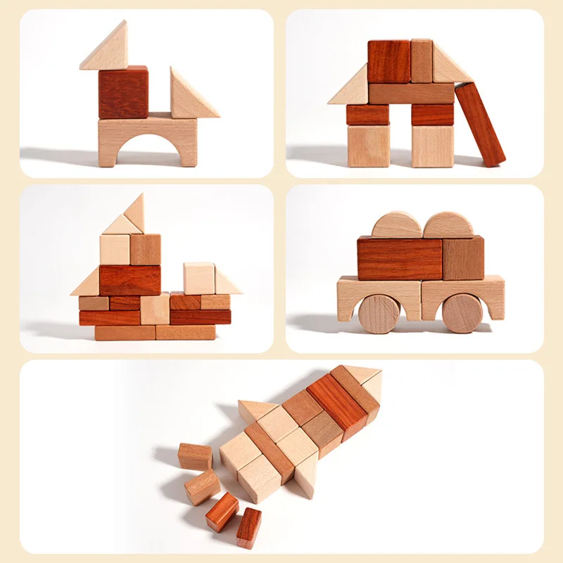 Großes Holzbausteine-Set mit Aufbewahrungstablett, Frühförderung, kreatives Spielen, Montessori-Kinder Spielzeug, Stapelsteine, Schlossbau