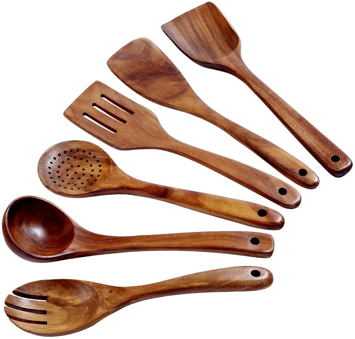 6PCS Wooden Bamboo Spoons Spatula Cooking Kitchen Utensil Set for Cooking 10 Customized Package Wood BROWN Kitchenware 6 Pcs