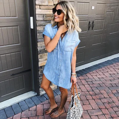 Short Sleeve Jean Shirt Fashionable 