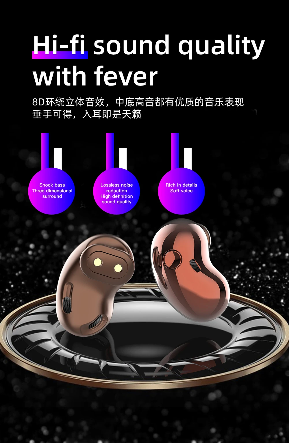 Stereo Waterproof Wireless BT Gold tws True Sports Wireless Fone De Ouvido Earbuds Earphones S6 for Samsung Buds Live S6 tws - ANKUX.COM