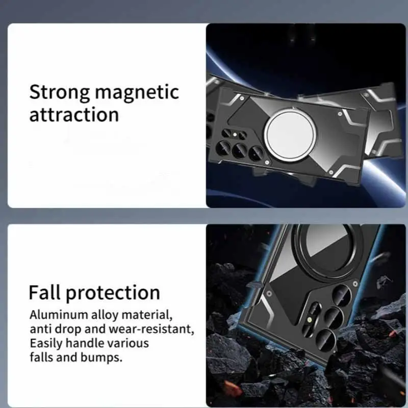 Ultra-Thin Hard Shockproof Waterproof Magnetic Kickstand 360 Rotatable Mobile Phone Case for Samsung S25 ULTRA Metal Stand