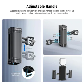 Neewer Aluminum Alloy Universal Side Handle Grip with Wireless Remote Control Smartphone Cage Rig 2 Mount Adapters 1/4\" Screws detail image