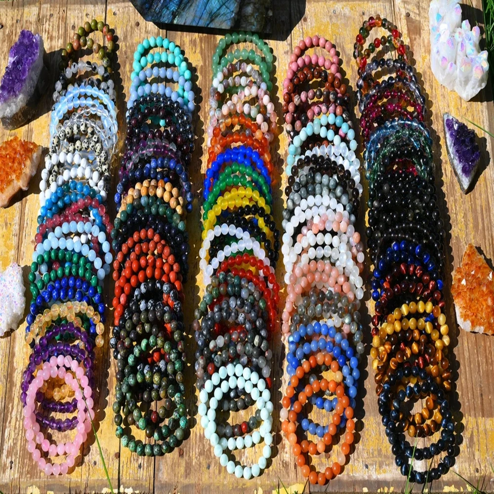 70 Kinds of 6MM Round Gemstone Bracelet,stretchy Beads  Bracelet,crystal/rose Quartz/amethyst/malachite/opalite More Bracelets,for  Her Gift. 