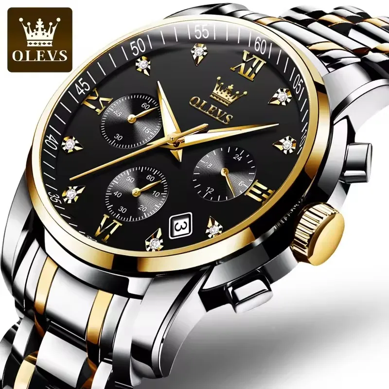 OLEVS 2858 Business Multi Time Zone Wristwatch Reloj Waterproof Feature Analog Date Watches Stainless Steel Quartz Watch for Men