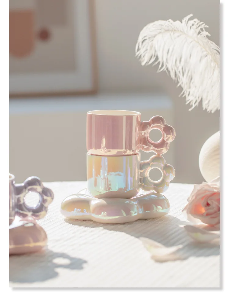 Ceramic Flower Cups Coffee Pearl Dazzling Girl Sense Ceramic Afternoon Tea Home Office Tea Cup Set Tea Cup and Saucers supplier