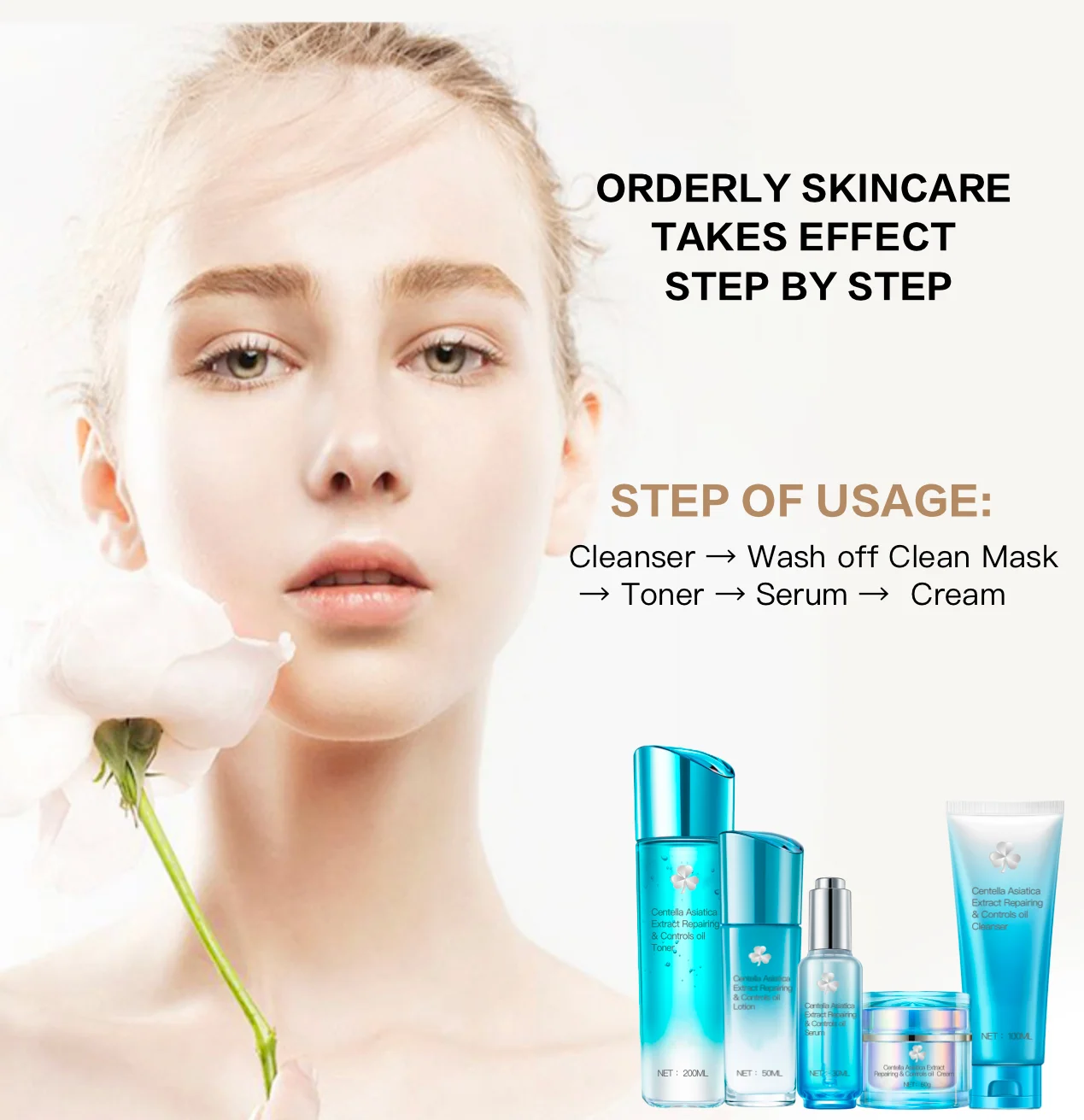 Centella Asiatica Extract Skin Care Set With Hyaluronic Acid & Vitamin E Antiaging Oil