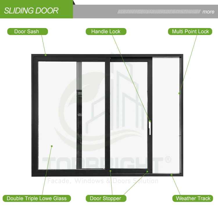 Topbright Multi Slide Exterior Doors Hurricane Double Glass Aluminum