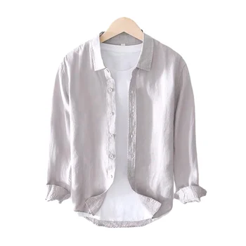 Manufacturer Wholesale Linen Shirt Men Long Sleeve Cotton Button Turn Down Collar Natural Linen Casual Shirts