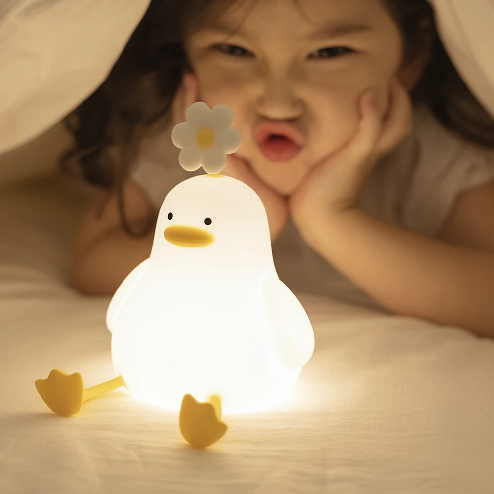 USB Rechargeable LED Silicone New Design Night Lamp Flower Duck New Fashion Soft Nursery Night Light Bedside Light for Kids