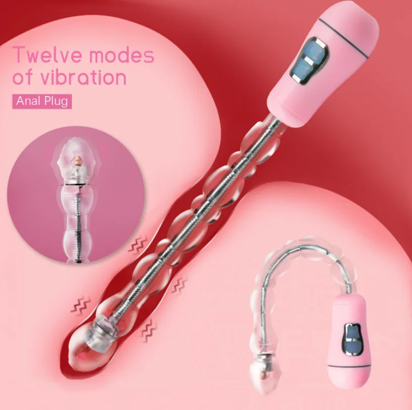 Anal Pull Beads 12 Frequency Vibrator Male Prostate Massage Butt Plug  Female Dildo Anal 360 Degree Rotation Adult Supplies