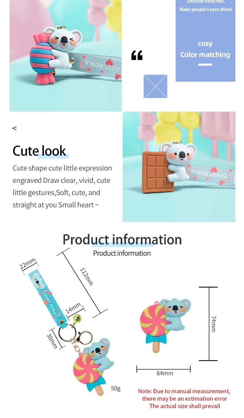 product 4 piece cute koala keychain set soft pvc animal pendant for bags  car keys birthday gifts for women-4