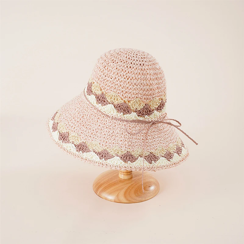 Womens Wide Brim Sun Hat with Wind Lanyard UPF Summer Straw Sun Hats for Women 
