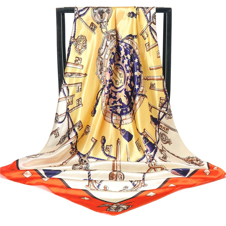 90*90CM Custom Logo silk big square scarf hot style satin print ladies silk scarf AliExpre new wild scarf women