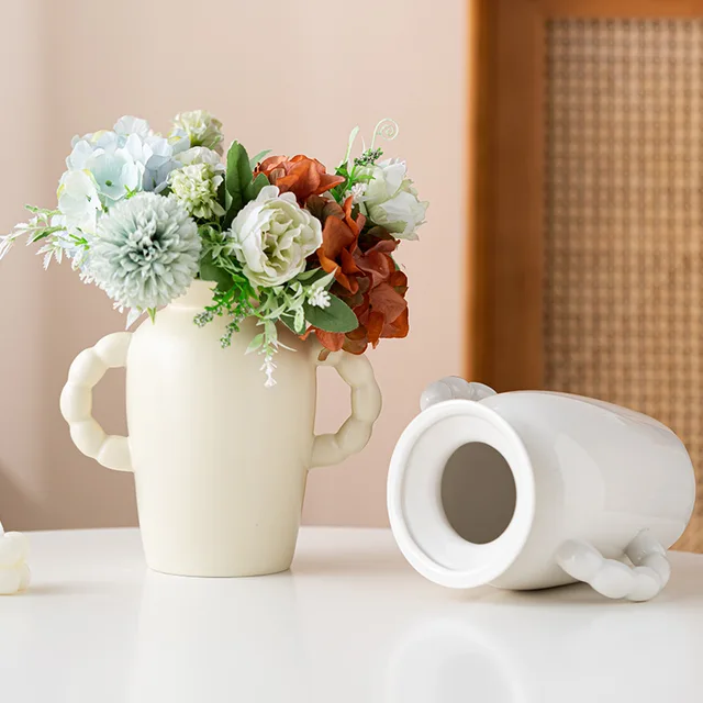 Creative vase handrail design hand-painted floreros ceramic vase minimal nordic flower porcelain ceramic vases for home decor