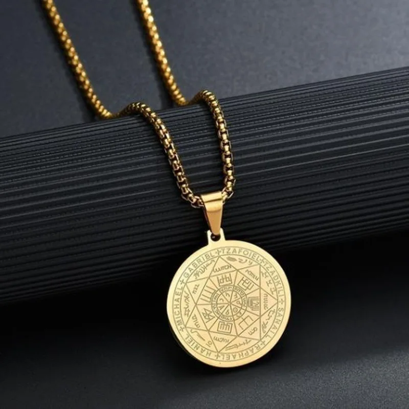 Lucky Solomon Talisman Hexagram Pendant Necklace For Amulet Magic Jewelry  Gold Stainless Steel Round Rune Star Necklace
