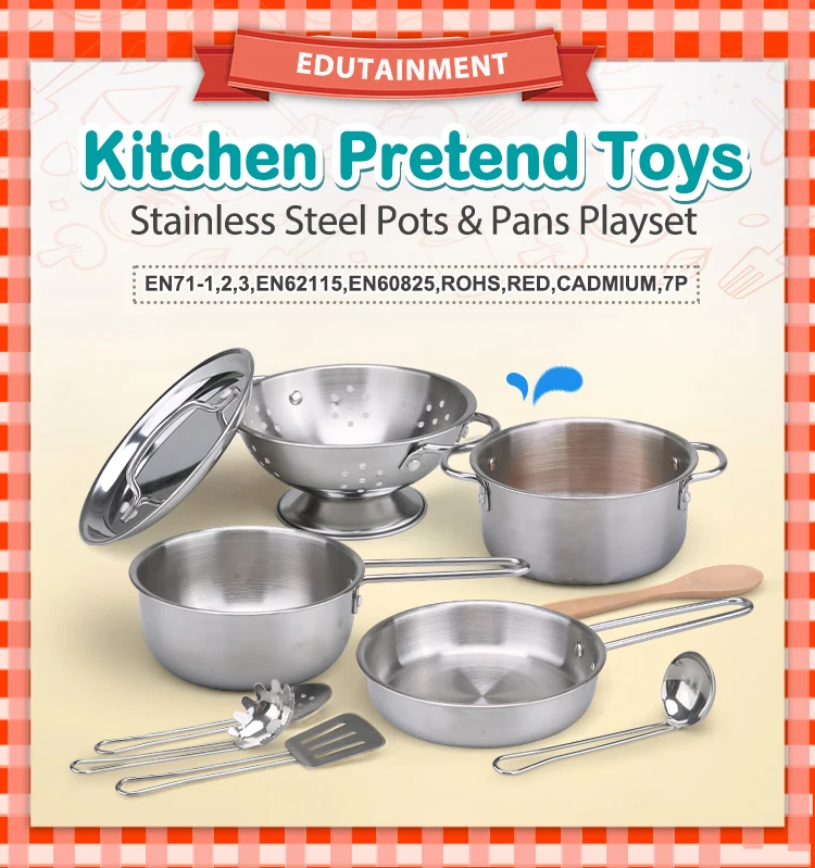 7 Pcs  Kids Pretend Play Toy Set  Stainless Steel Kitchen Cooking Utensils Gift 