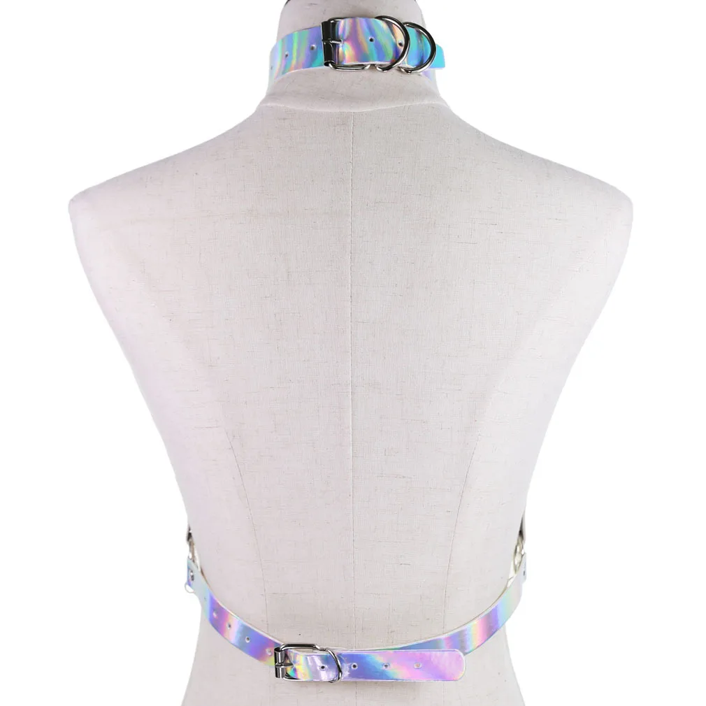 Rave Hologram Chest Harness Bra & Choker Chain Belt - Perfect for Halloween  Rave Costumes & Clubwear for Women