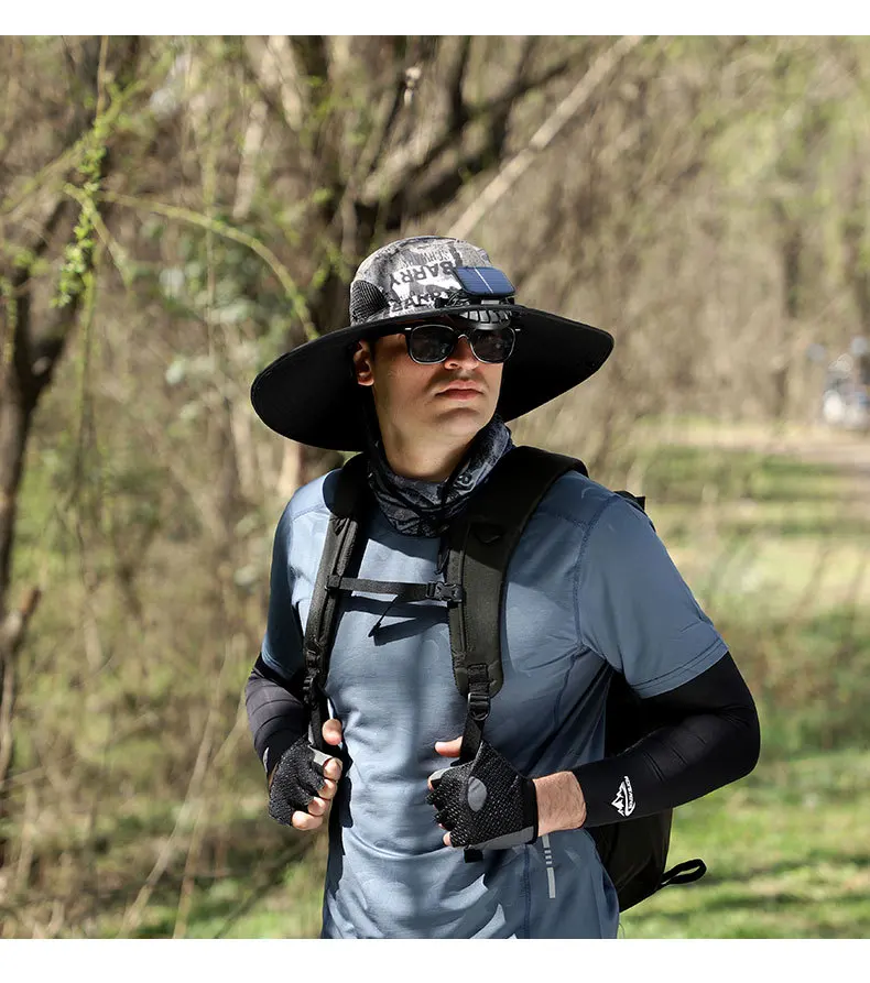 Wholesale Summer UV Protection Breathable Solar Charging Fans Different Colors Wide Brimmed Sun Hats Nylon for Outdoor Work