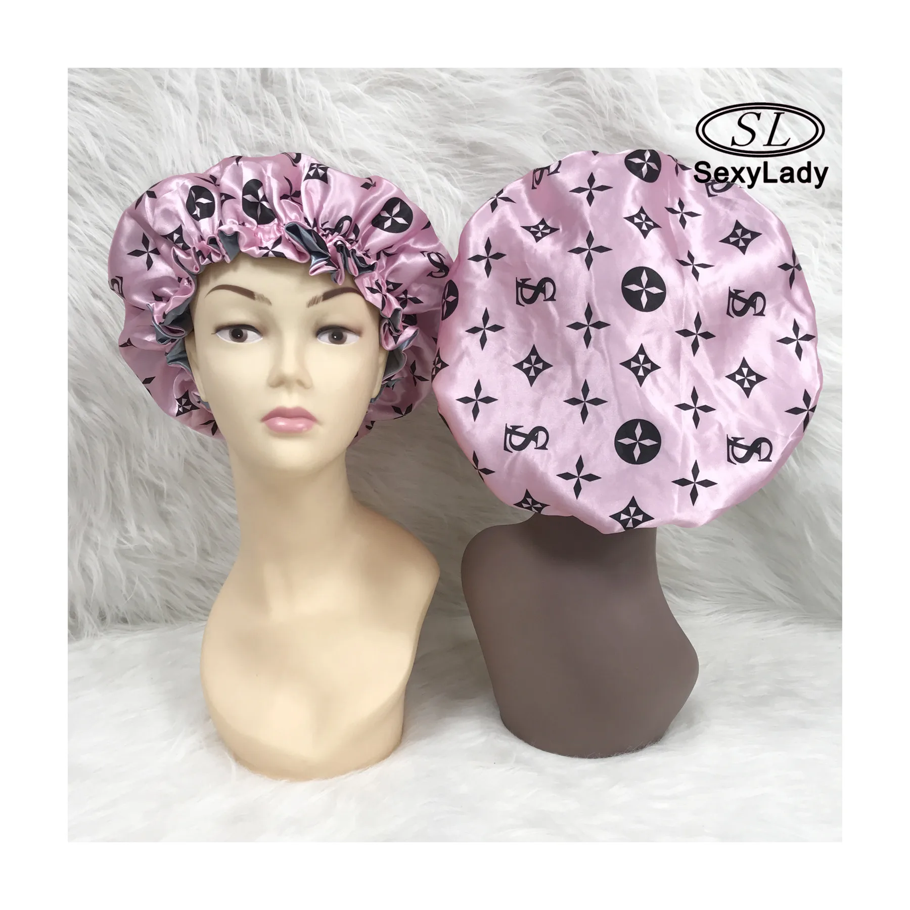 Wholesale Factory Wholesale newest trend Double Layer Silk Hair Bonnet  Custom sleep hair bonnets with Logo pattern Satin designer Bonnets From  m.