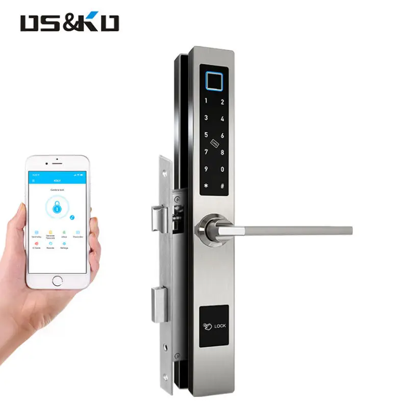Slim Aluminium APP Smart Lock Broken Bridge Wifi Remote Unlock Fingerprint Electric Smart for Sliding Glass Door Lock with Hook