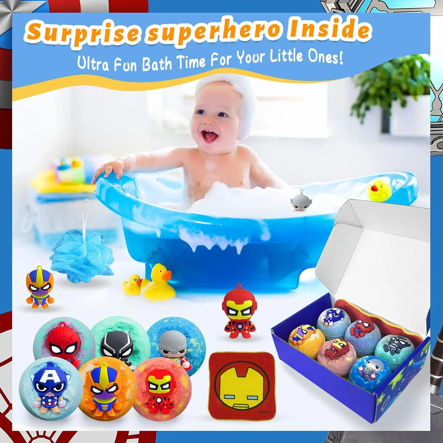 Kids Friendly Safe Handmade Bath Fizzy And Bubbly Balls 6 Pcs Superhero