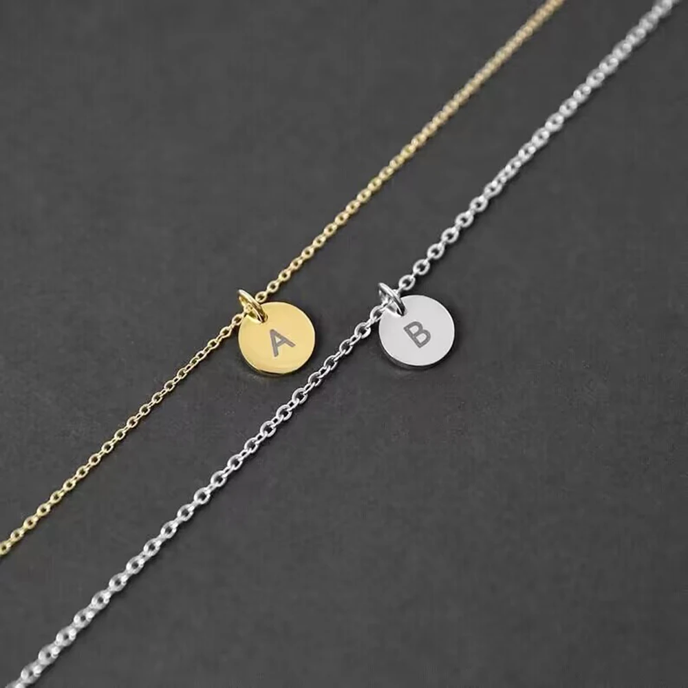 9k 14k 18k Solid Gold Initial Necklace Coin Pendant Necklace Customized Fine Jewelry Women Gift