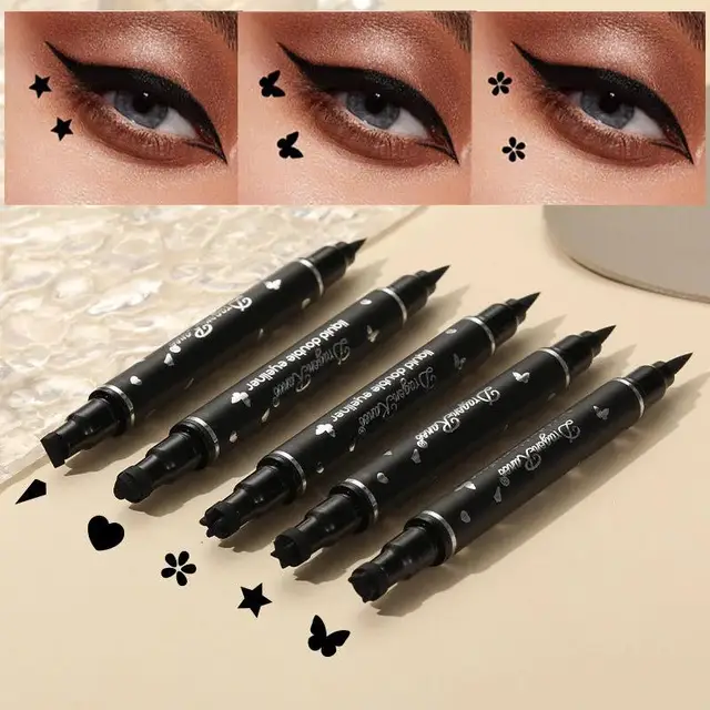 Hot 2 IN 1 Butterfly Seal Eyeliner Pen Star Moon Stamp Long-Lasting Waterproof Black Liquid EyeLiner Pencil Eyes Makeup Cosmetic