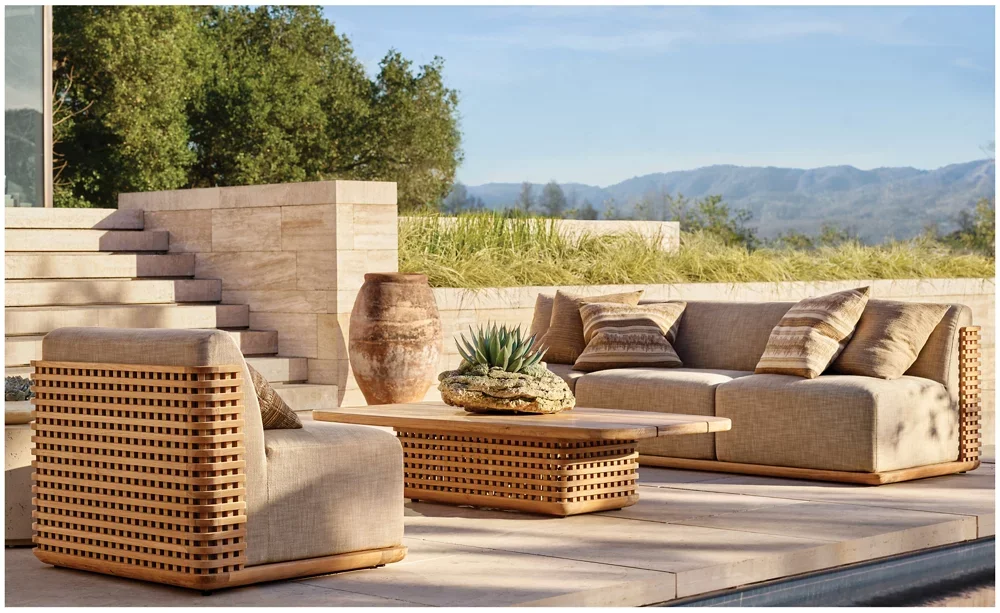 Factory Custom Modern Natural Weathered Outdoor Sectional Teak Modular