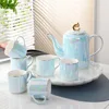 Plato giratorio redondo azul Azure, 1 olla, 6 tazas, 1 bandeja
