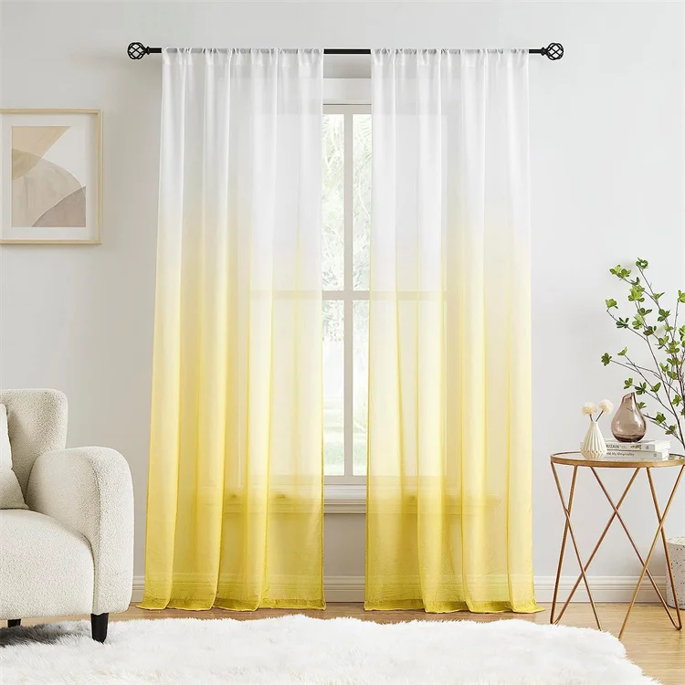 Custom Gradient Color Voile Fabric Sheer Curtains for Living Room Bedroom