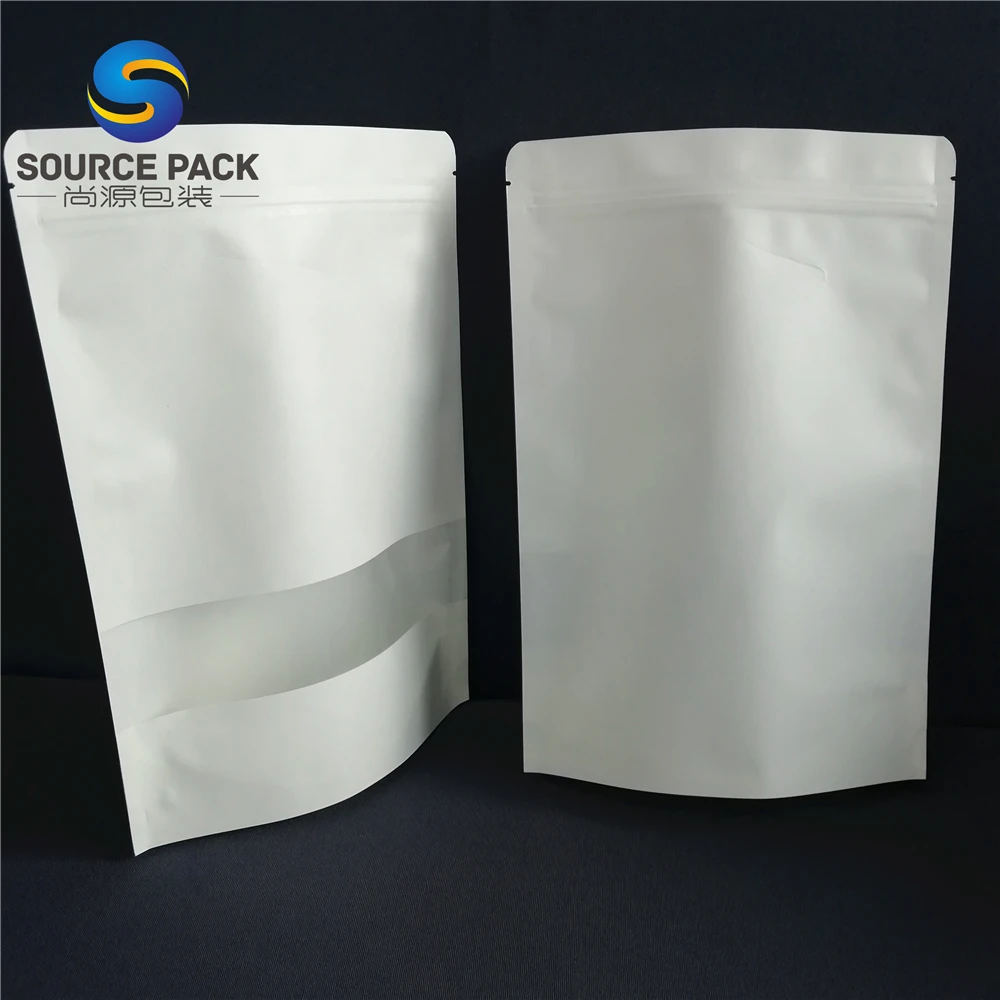 Wholesale Food Packaging Ziplock Stand up Pouch White Kraft Paper Bag With Window