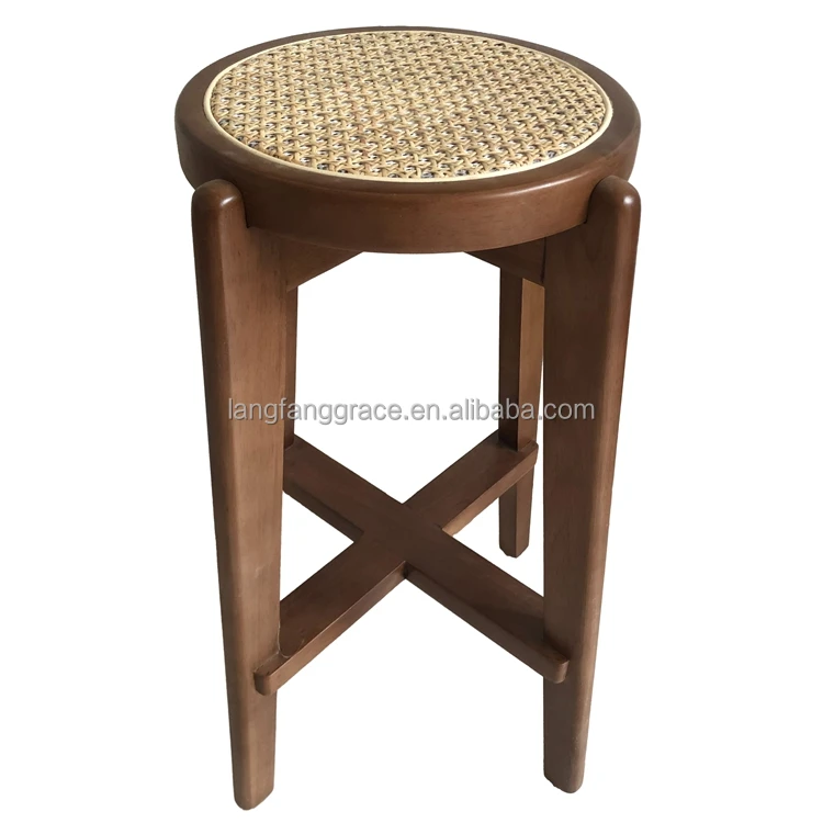 Round Ratta Stool Rattan Woven Solid Wood Round Stool Chair Household Modern Dining ...