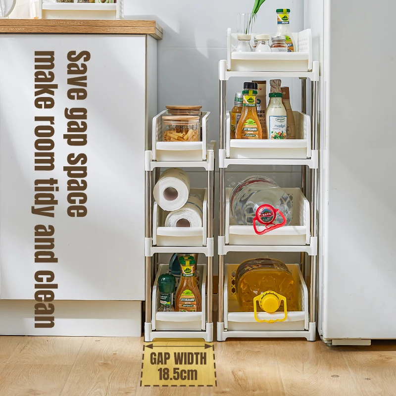 Kitchen Storage Shelf with 2 Drawers Sliding Spice Rack Under Sink Organizer Multi-function Rack with Darwers