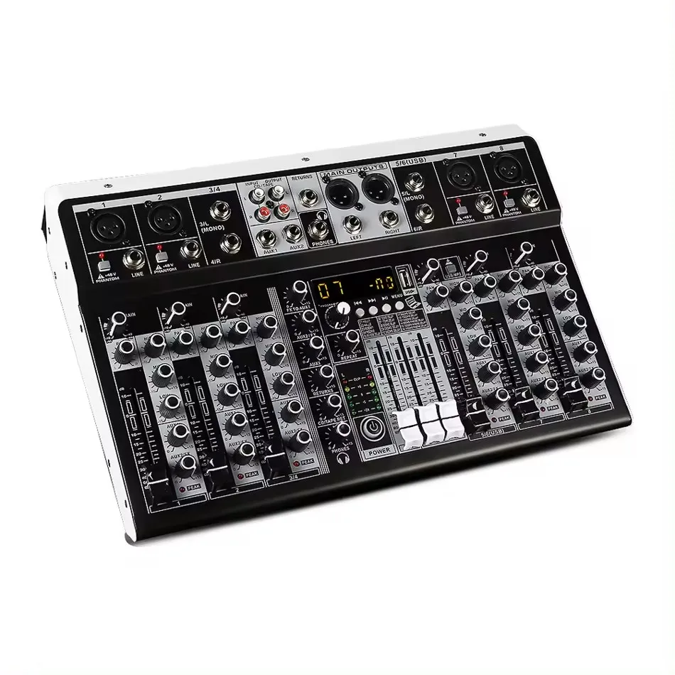 Professional 8 Channel Sound Audio Console  DSP Effector Stage Controller Dj Mixer for Show