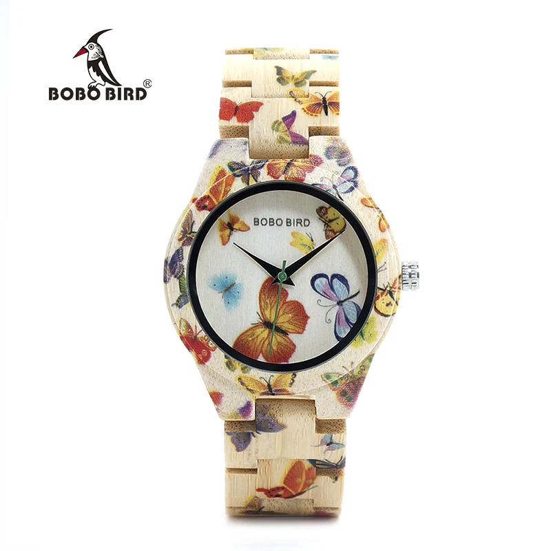 BOBO BIRD Custom Ladies Beautiful Wooden Watches Butterfly